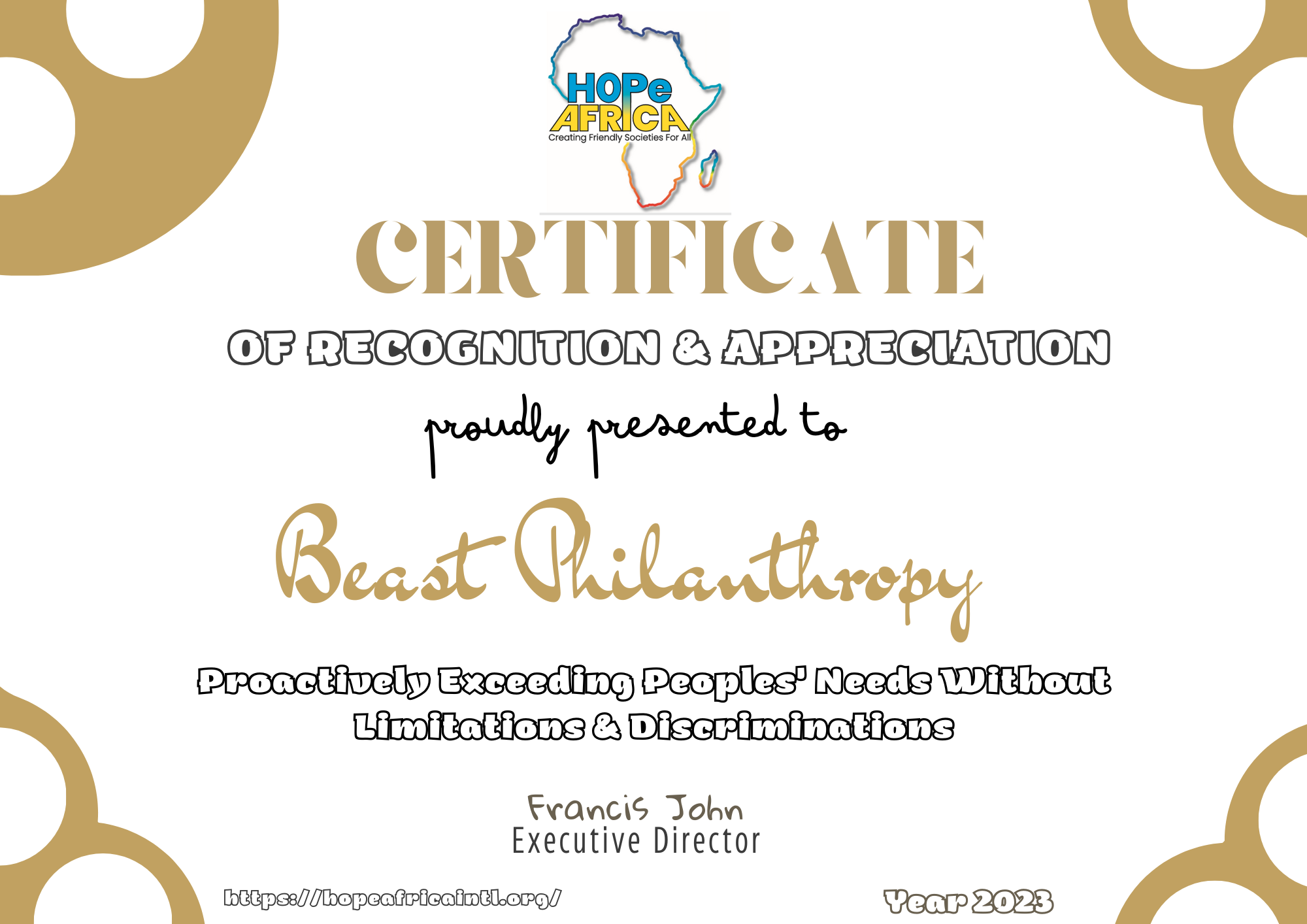 HOPe Africa Award 2023 Beast Philanthropy
