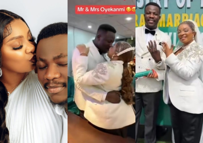  “Mr. and Mrs. Oyekanmi” – Queen, ‘legal husband’ seal union with passionate kiss at registry