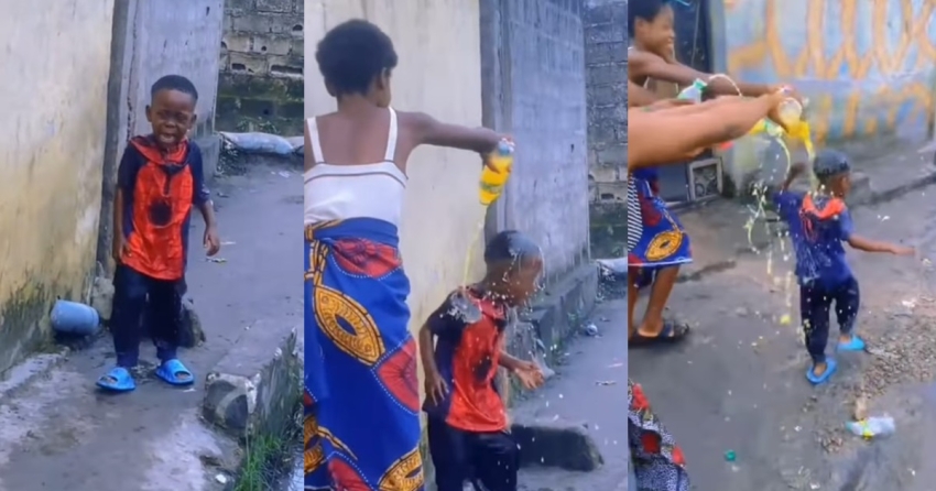  Tongue w@gs as little boy gets showered with juice to celebrate his birthday (WATCH)