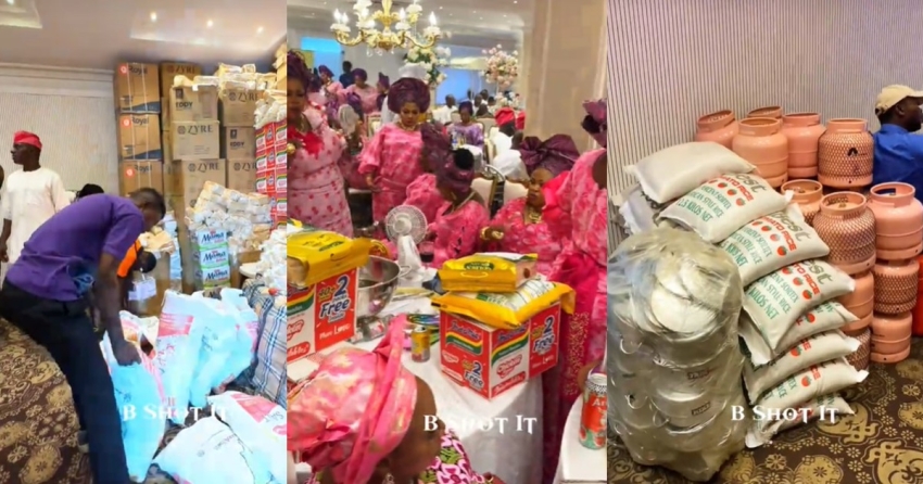  Bride’s mom gives wedding guests bags of rice, gas cylinders, and cartons of noodles as souvenirs (WATCH)