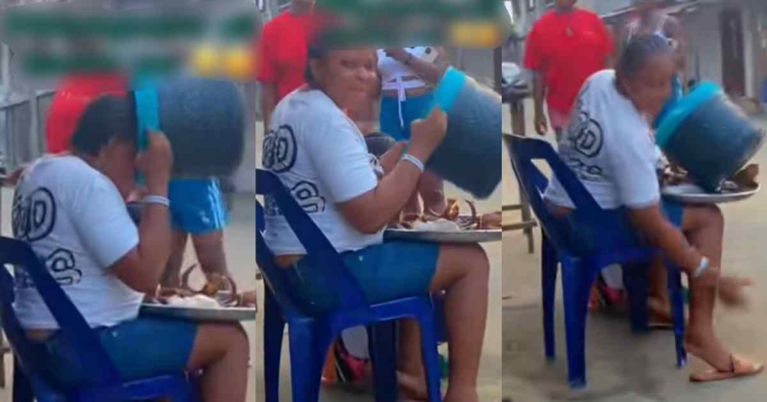  “Pregnancy will humble you” – Moment a pregnant woman drinks ‘garri’ using a food cooler (Watch)
