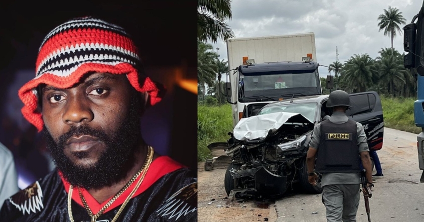 Rapper Odumodublvck hosp!talized after surviving a gh@stly car acc!dent (IMAGES)