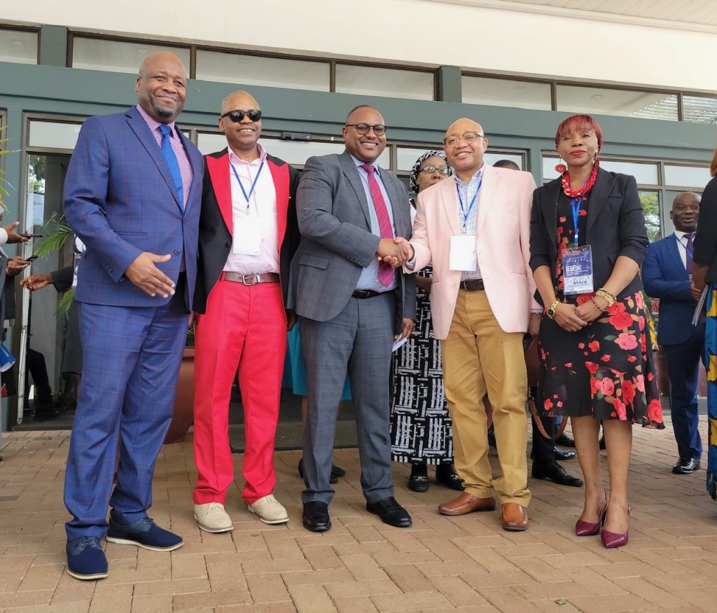 L-R: Freud Musanu - President Zambia Diaspora Chamber of Commerce, Francis Fagjot John - CEO Fagjot Group of Companies, Mr. Mulambo Hamakuni Haimbe, MP. SC Ministry of Foreign Affairs and International Cooperation, William John CEO Hope Care Services United Kingdom and Exhibition Guest
