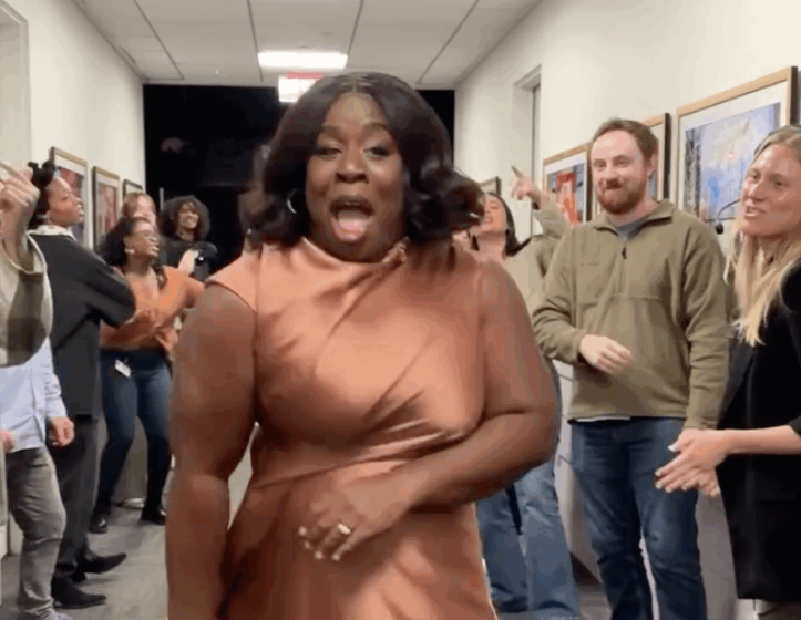 Uzo Aduba Shines in Brown Silk as She Dances Through The Jennifer Hudson Show Spirit Tunnel