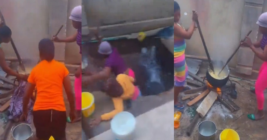  Woman and her friend fall into septic tank as concrete cover gives way while cooking for a party (VIDEO)