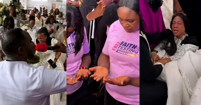 Trending moment single women wore wedding gowns to pray for marriage at a recent event (WATCH)