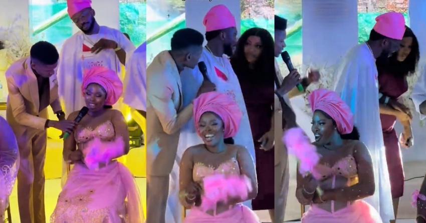  Moment a woman rushed to claim her man when an aso-ebi girl asked him for money at a wedding.(WATCH)